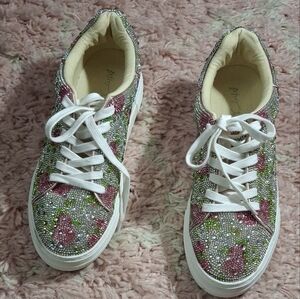 Betsy Johnson Embellished Floral Rhinestone Women's Sneakers - Pink & Green
